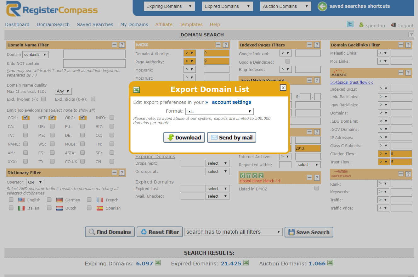 cara export domain dari register compass